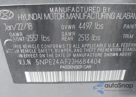 2018 Hyundai Sonata Se from USA, damaged, VIN 5NPE24AF2JH684404